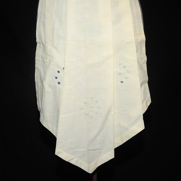 Vintage 50's Ivory Pleated Cotton Full Bib Apron Circle Embroidery Pin-On Waist - Picture 6 of 11